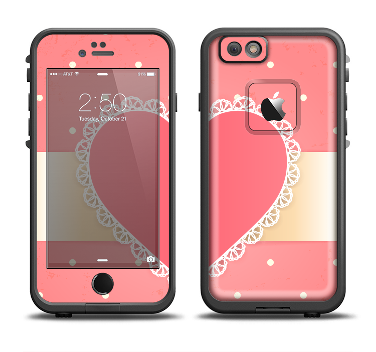 The Bright Pink Heart Lace V3 Apple iPhone 6/6s Plus LifeProof Fre Case Skin Set