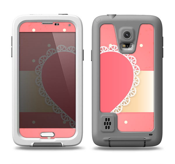 The Bright Pink Heart Lace V3 Samsung Galaxy S5 LifeProof Fre Case Skin Set