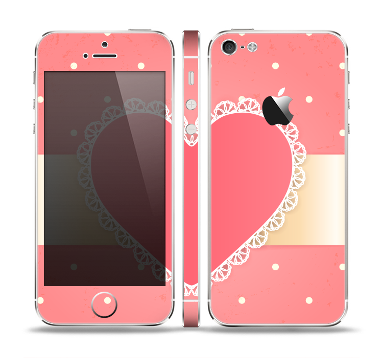 The Bright Pink Heart Lace V3 Skin Set for the Apple iPhone 5