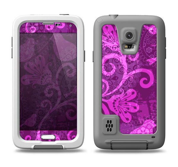 The Bright Pink & Purple Floral Paisley Samsung Galaxy S5 LifeProof Fre Case Skin Set