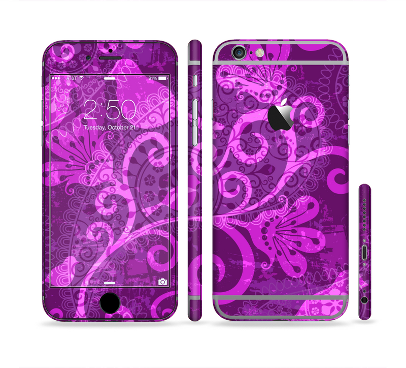 The Bright Pink & Purple Floral Paisley Sectioned Skin Series for the Apple iPhone 6
