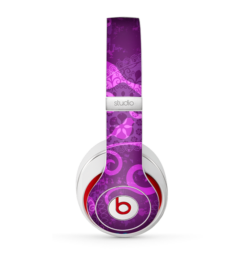 The Bright Pink & Purple Floral Paisley Skin for the Beats by Dre Studio (2013+ Version) Headphones