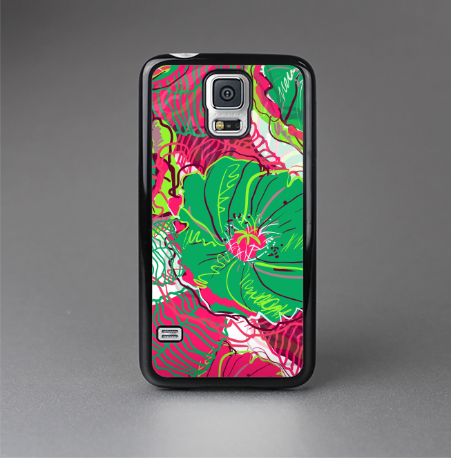 The Bright Pink and Green Flowers Skin-Sert Case for the Samsung Galaxy S5