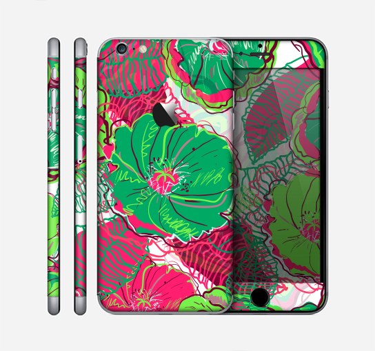 The Bright Pink and Green Flowers Skin for the Apple iPhone 6 Plus