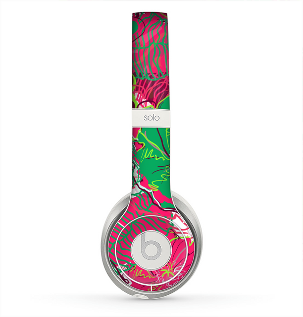 The Bright Pink and Green Flowers Skin for the Beats by Dre Solo 2 Headphones