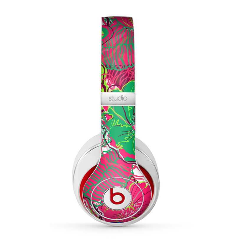 The Bright Pink and Green Flowers Skin for the Beats by Dre Studio (2013+ Version) Headphones