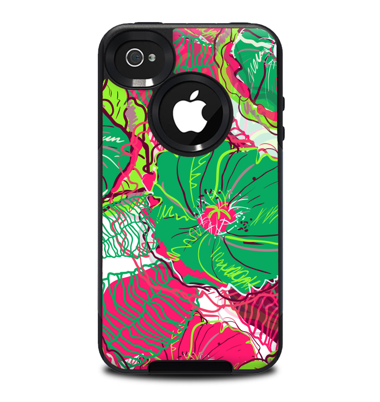 The Bright Pink and Green Flowers Skin for the iPhone 4-4s OtterBox Commuter Case
