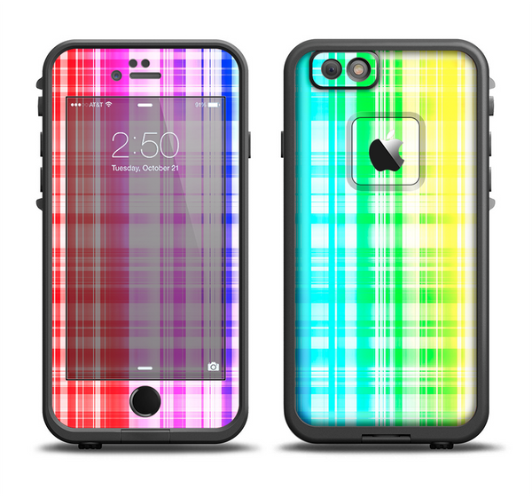 The Bright Rainbow Plaid Pattern Apple iPhone 6 LifeProof Fre Case Skin Set