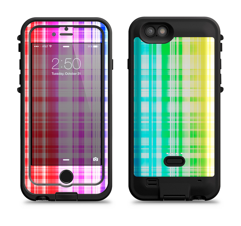 The Bright Rainbow Plaid Pattern Apple iPhone 6/6s LifeProof Fre POWER Case Skin Set