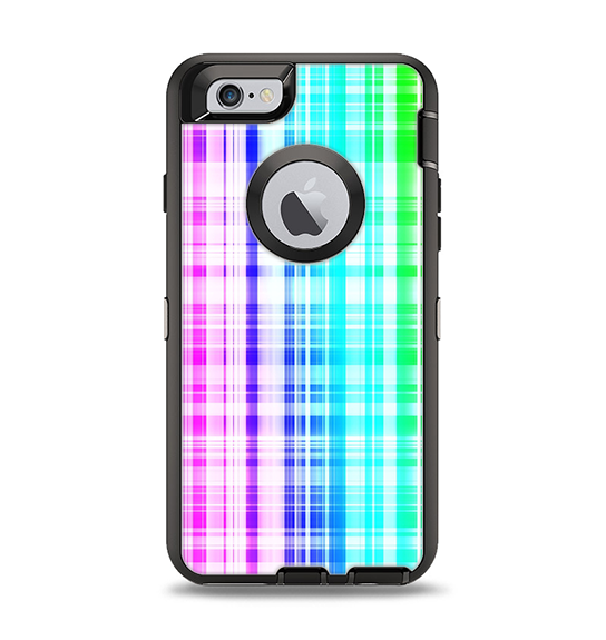 The Bright Rainbow Plaid Pattern Apple iPhone 6 Otterbox Defender Case Skin Set