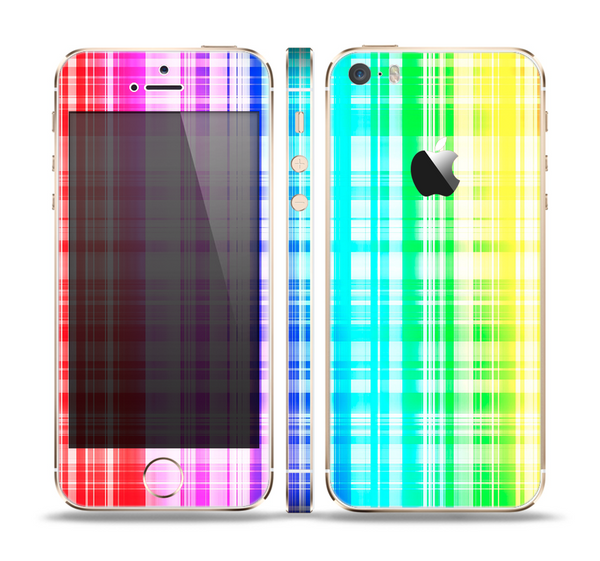 The Bright Rainbow Plaid Pattern Skin Set for the Apple iPhone 5s