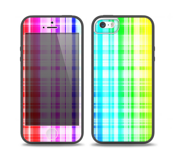 The Bright Rainbow Plaid Pattern Skin Set for the iPhone 5-5s Skech Glow Case