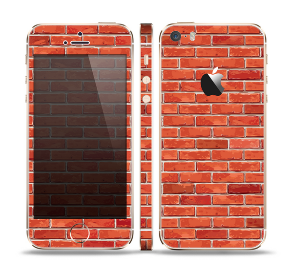 The Bright Red Brick Wall Skin Set for the Apple iPhone 5s
