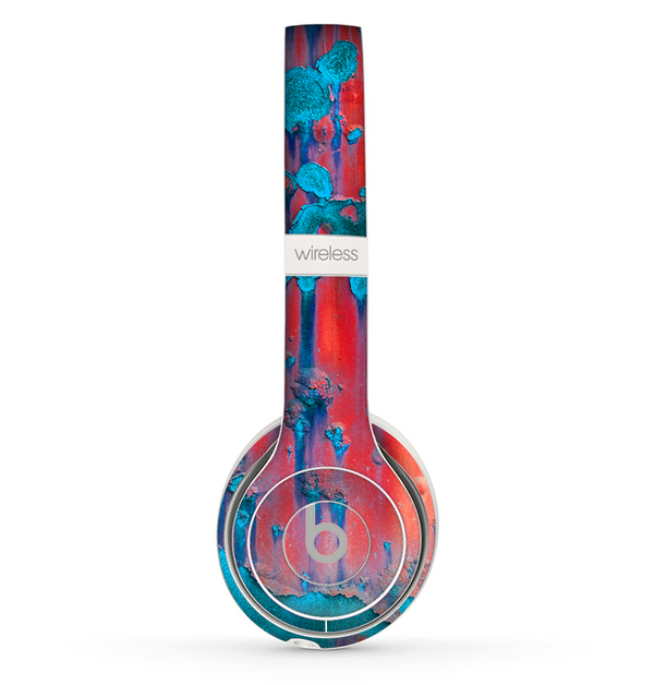 The Bright Red Metal with Turquoise Rust Skin Set for the Beats by Dre Solo 2 Wireless Headphones