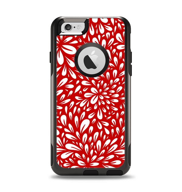 The Bright Red and White Floral Sprout Apple iPhone 6 Otterbox Commuter Case Skin Set