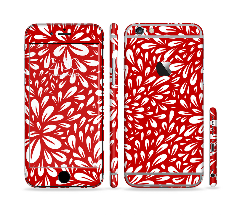 The Bright Red and White Floral Sprout Sectioned Skin Series for the Apple iPhone 6s
