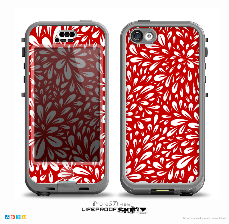 The Bright Red and White Floral Sprout Skin for the iPhone 5c nüüd LifeProof Case