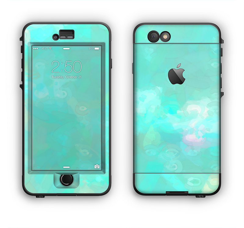 The Bright Teal WaterColor Panel Apple iPhone 6 LifeProof Nuud Case Skin Set