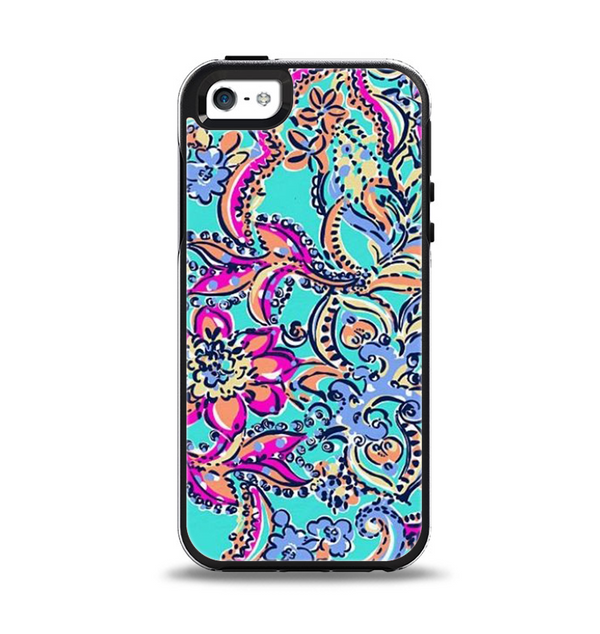 The Bright WaterColor Floral Apple iPhone 5-5s Otterbox Symmetry Case Skin Set