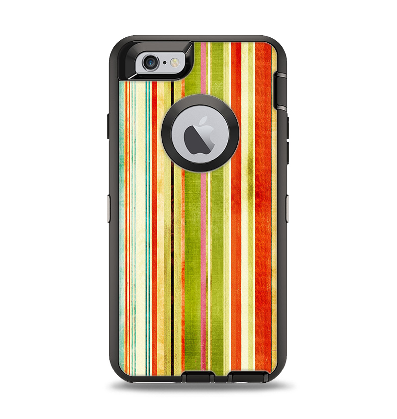 The Brightly Colored Vertical Grungy Stripes Apple iPhone 6 Otterbox Defender Case Skin Set