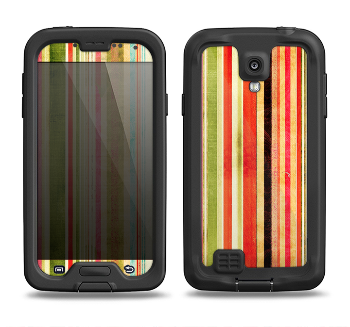 The Brightly Colored Vertical Grungy Stripes Samsung Galaxy S4 LifeProof Fre Case Skin Set