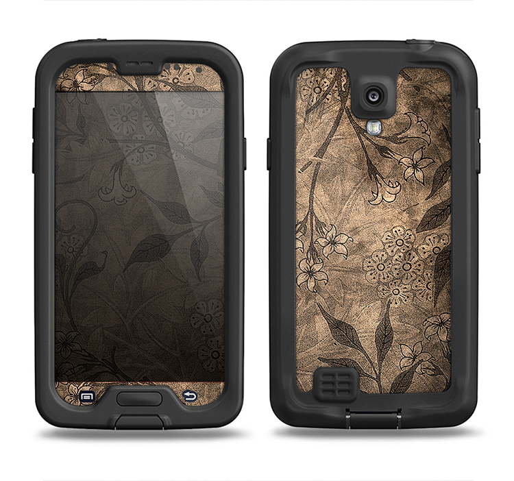 The Brown Aged Floral Pattern Samsung Galaxy S4 LifeProof Fre Case Skin Set