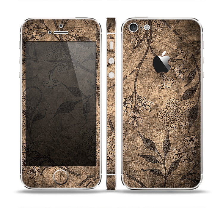 The Brown Aged Floral Pattern Skin Set for the Apple iPhone 5