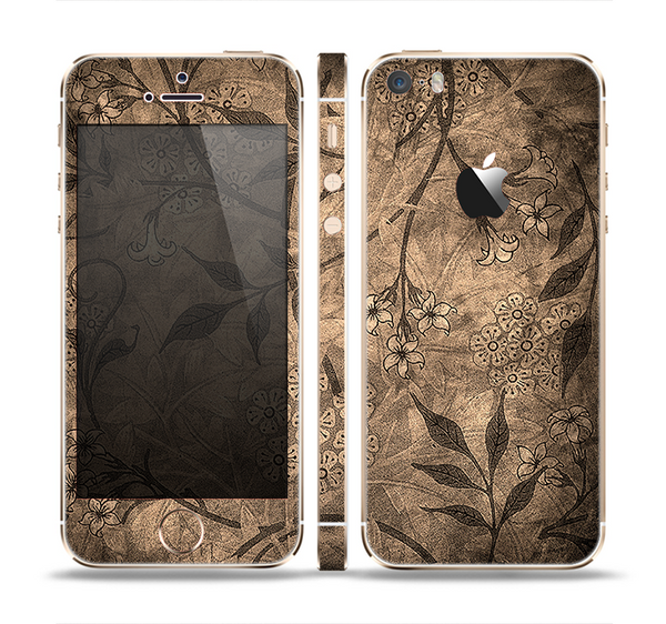 The Brown Aged Floral Pattern Skin Set for the Apple iPhone 5s