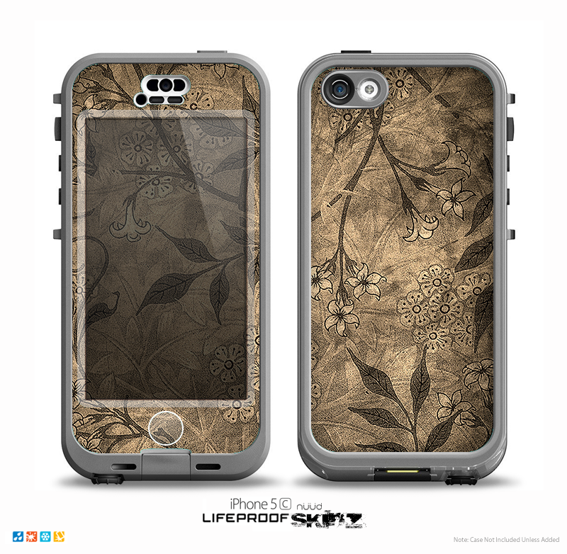The Brown Aged Floral Pattern Skin for the iPhone 5c nüüd LifeProof Case