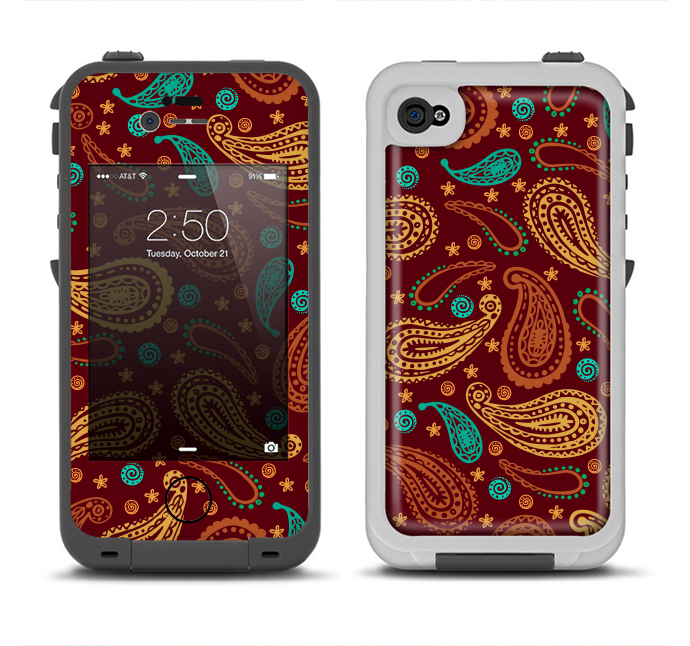 The Brown & Gold Paisley Pattern Apple iPhone 4-4s LifeProof Fre Case Skin Set