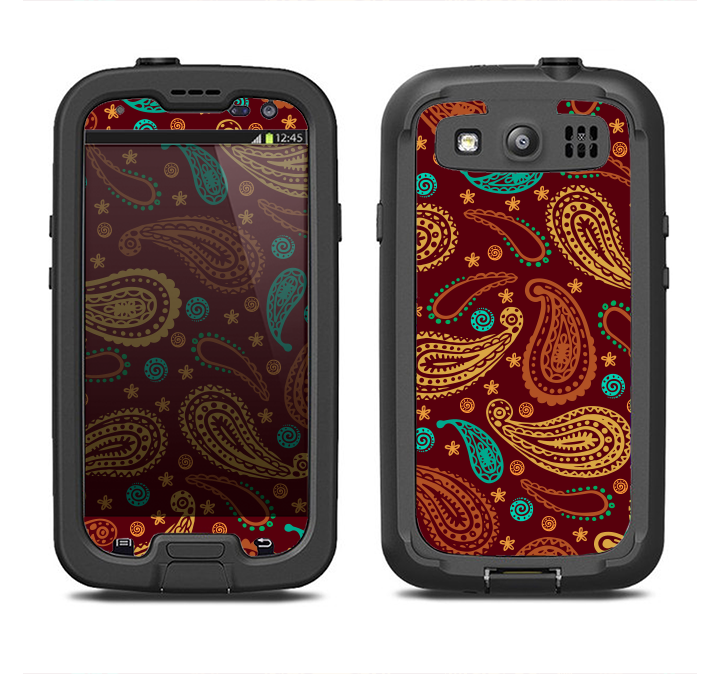 The Brown & Gold Paisley Pattern Samsung Galaxy S3 LifeProof Fre Case Skin Set
