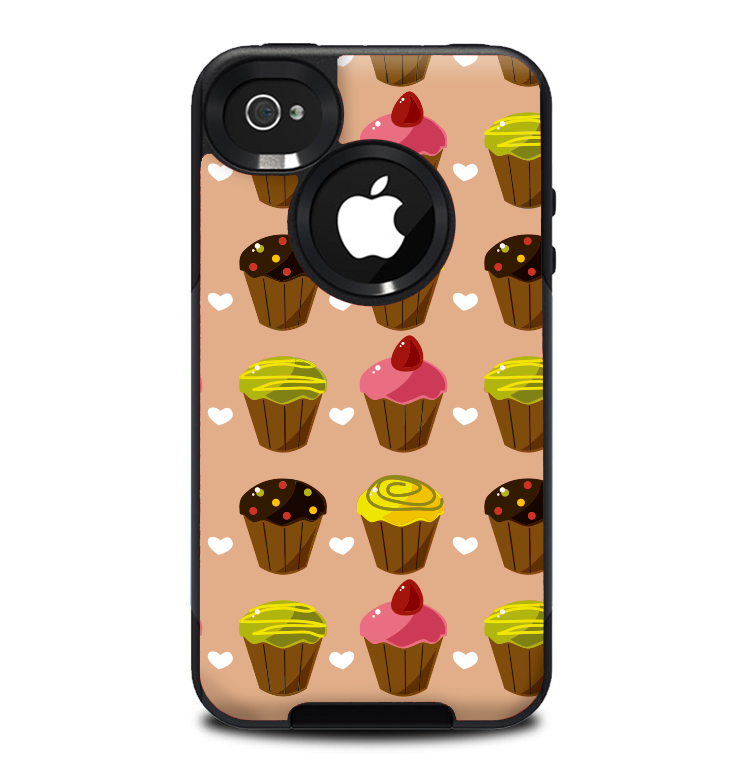The Brown, Pink and Yellow Cupcake Collage Skin for the iPhone 4-4s OtterBox Commuter Case