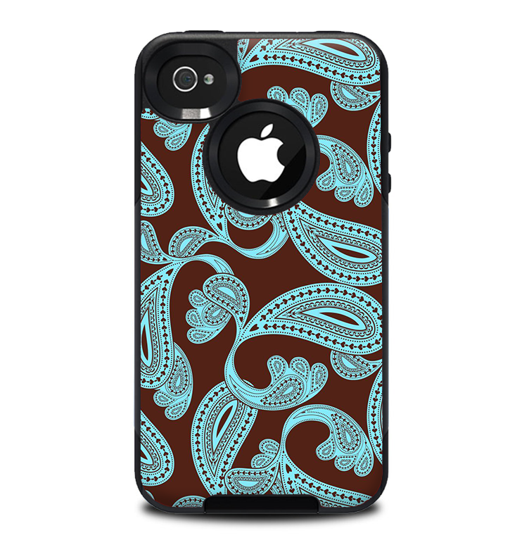 The Brown & Teal Paisley Pattern Skin for the iPhone 4-4s OtterBox Commuter Case