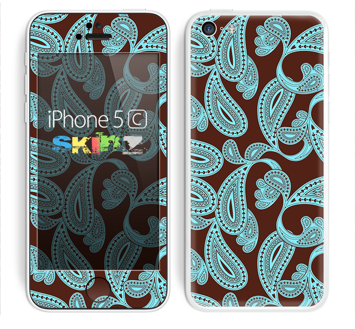 The Brown & Teal Pasiley Pattern Skin for the Apple iPhone 5c