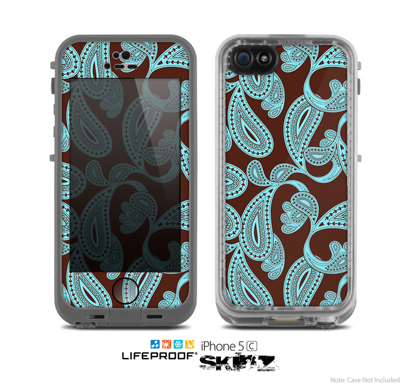 The Brown & Teal Pasiley Pattern Skin for the Apple iPhone 5c LifeProof Case
