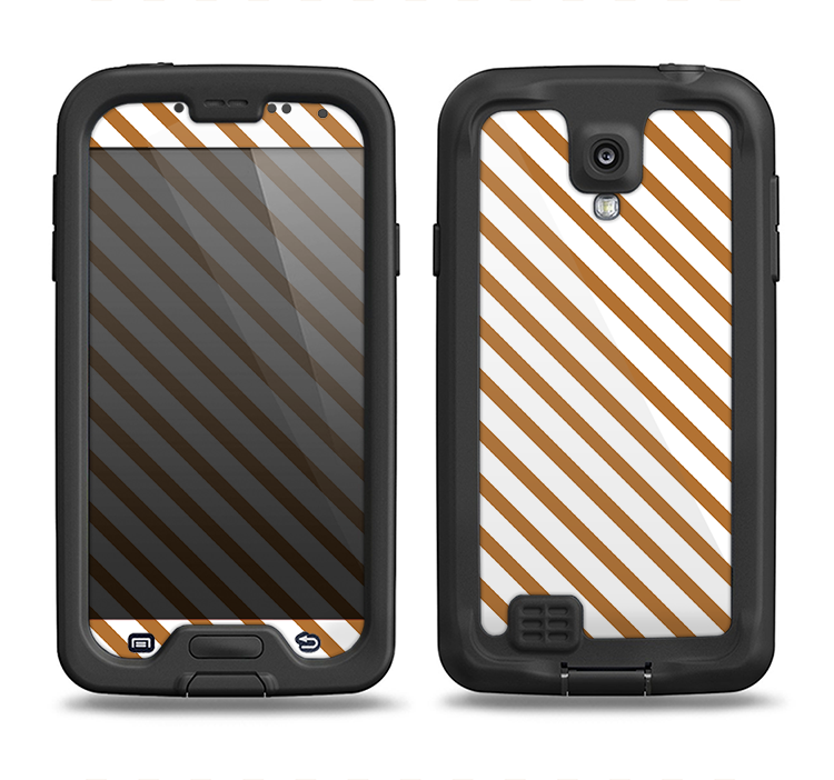 The Brown & White Striped Pattern Samsung Galaxy S4 LifeProof Fre Case Skin Set