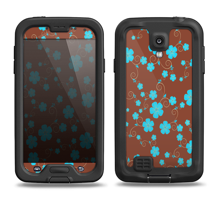 The Brown and Blue Floral Layout Samsung Galaxy S4 LifeProof Fre Case Skin Set
