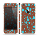 The Brown and Blue Floral Layout Skin Set for the Apple iPhone 5s