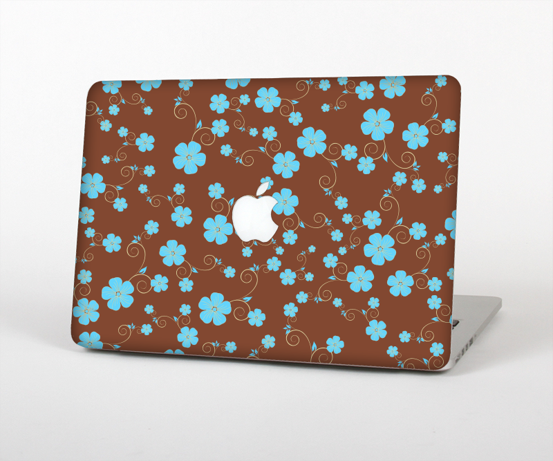 The Brown and Blue Floral Layout Skin Set for the Apple MacBook Pro 15" with Retina Display