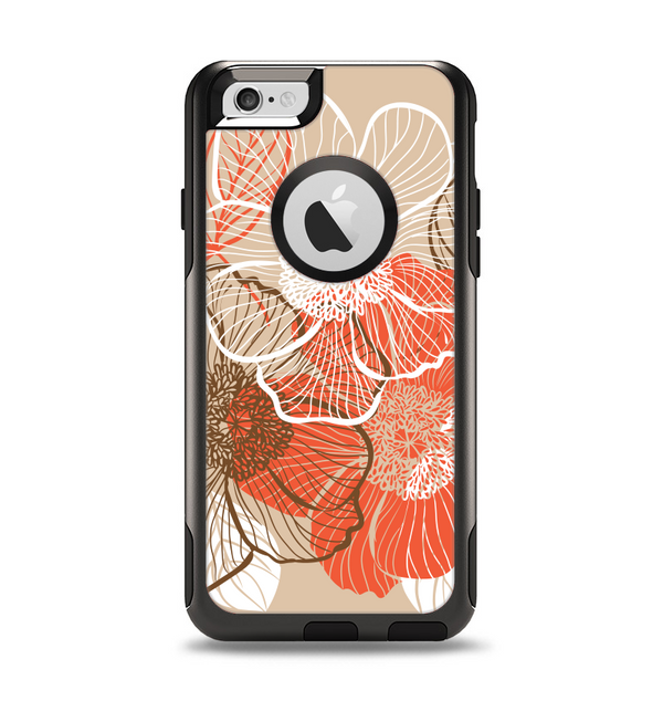 The Brown and Orange Transparent Flowers Apple iPhone 6 Otterbox Commuter Case Skin Set