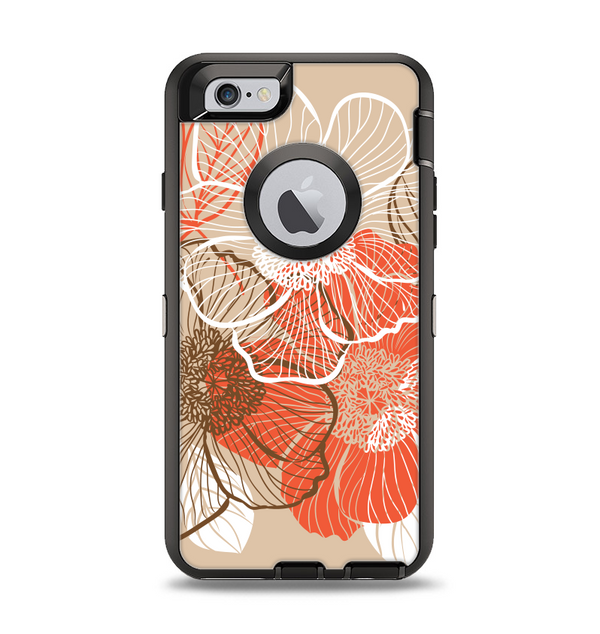 The Brown and Orange Transparent Flowers Apple iPhone 6 Otterbox Defender Case Skin Set