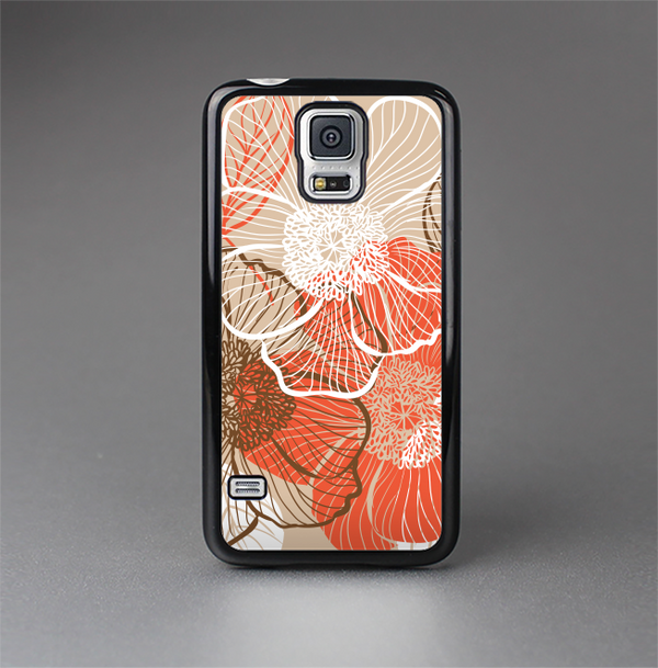 The Brown and Orange Transparent Flowers Skin-Sert Case for the Samsung Galaxy S5