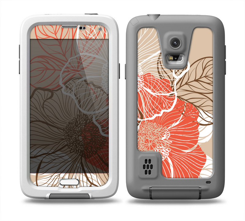 The Brown and Orange Transparent Flowers Skin Samsung Galaxy S5 frē LifeProof Case