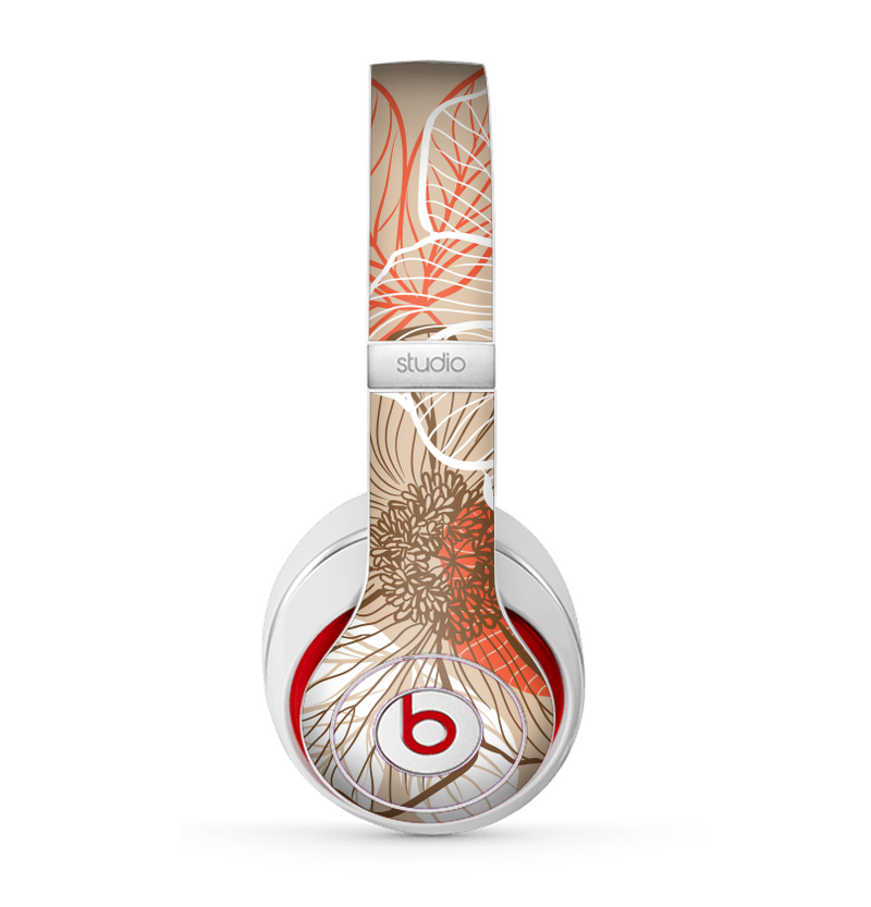 The Brown and Orange Transparent Flowers Skin for the Beats by Dre Studio (2013+ Version) Headphones