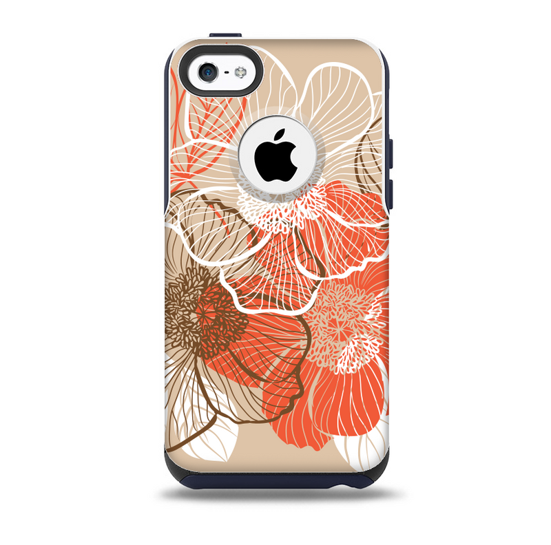 The Brown and Orange Transparent Flowers Skin for the iPhone 5c OtterBox Commuter Case