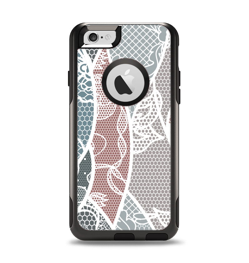 The Brown and Teal Lace Design Apple iPhone 6 Otterbox Commuter Case Skin Set