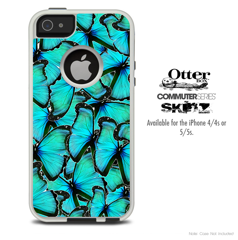 The Butterfly Turquoise Bundle Skin For The iPhone 4-4s or 5-5s Otterbox Commuter Case