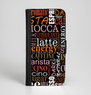 The Cafe Word Cloud Ink-Fuzed Leather Folding Wallet Case for the iPhone 6/6s, 6/6s Plus, 5/5s and 5c