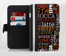 The Cafe Word Cloud Ink-Fuzed Leather Folding Wallet Credit-Card Case for the Apple iPhone 6/6s, 6/6s Plus, 5/5s and 5c