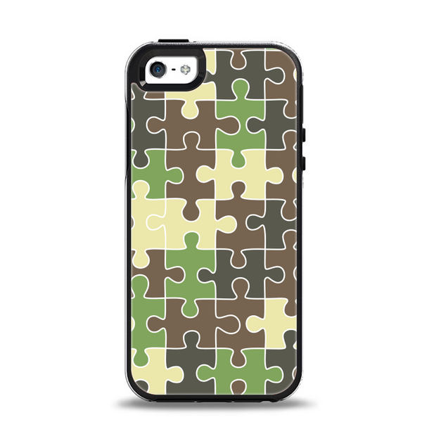The Camouflage Colored Puzzle Pattern Apple iPhone 5-5s Otterbox Symmetry Case Skin Set